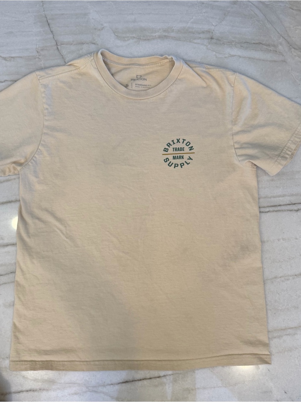 Brixton Short-Sleeve Crewneck T-Shirt in Cream with Green Logo